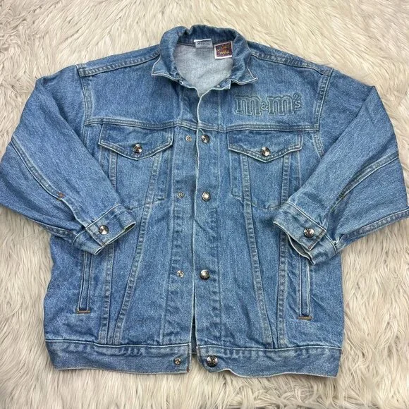 Vintage 90's Planet Mars Yellow Peanut M&M Embossed Denim Jacket - Picture 3 of 8